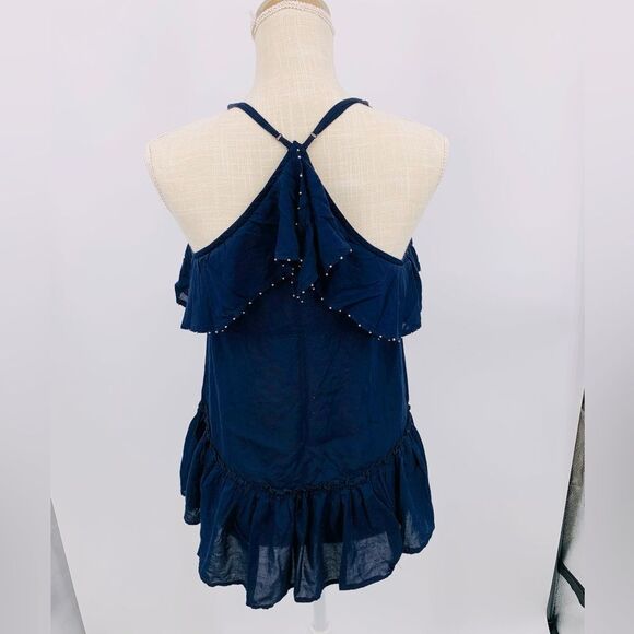 Free People navy ruffle cami top with cross back S - Picture 6 of 7